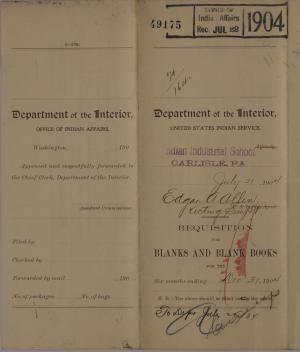 Requisition for Blanks and Blank Books, July 1904
