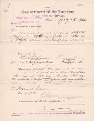 E. H. Colegrove's Application for Annual Leave of Absence
