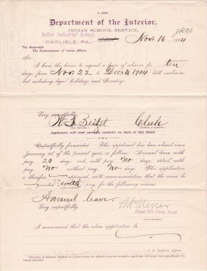 W. B. Beitzel's Application for Annual Leave of Absence