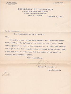 Authority to Pay Irregular Employees from October 1904
