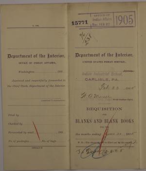Requisition for Blanks and Blank Books, February 1905