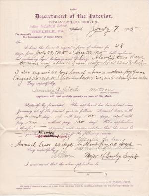 Frances A. Veitch's Application for Leave of Absence 