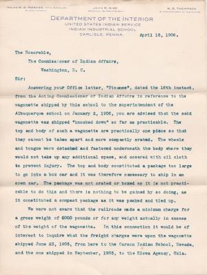 Wise Replies to Office Inquiry Regarding Shipment of Wagonette to Albuquerque