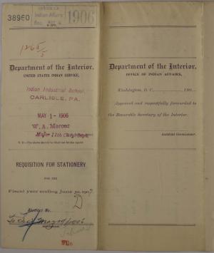 Requisition for Stationery, May 1906