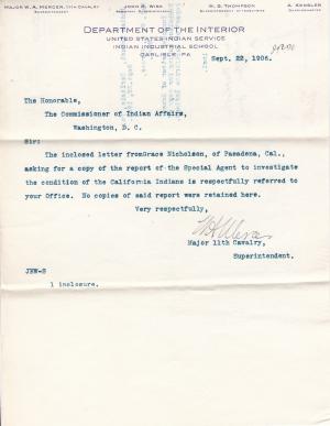 Grace Nicholson Requests Copy of Kelsey's Report on California Indians