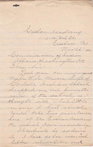 Murphy Tarby Requests Position in the Indian Service