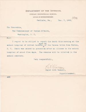 Notice of Death of Alfred Jackson