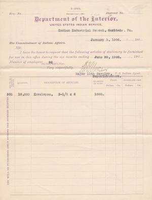 Requisition for Stationery, January 1906