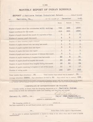 Monthly School Report for December 1906