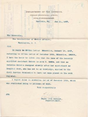 Mercer Informs Office of Appointment and Resignations in 1907