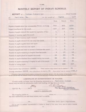 Monthly School Report for March 1907