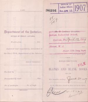 Requisition for Blanks and Blank Books, April 1907