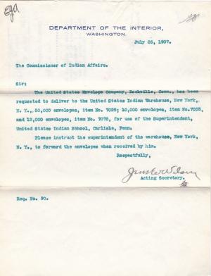 Order of Stationary for the Carlisle Indian School
