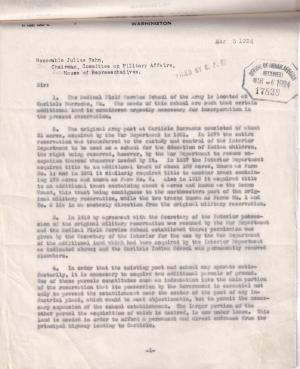 Draft of Congressional Letter on the Transfer of the Carlisle Barracks Campus
