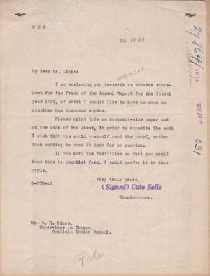 Request for Carlisle to Print Press of the Annual Report for 1913