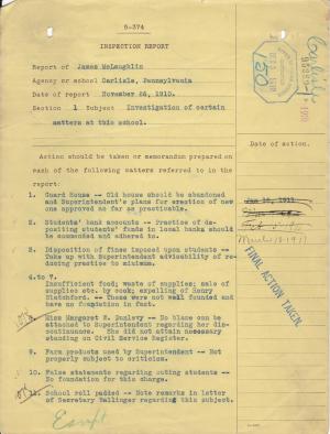 Inspection Report of James McLaughlin for November 1910
