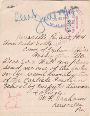 Request for 1914 Investigation Report by W. F. Graham