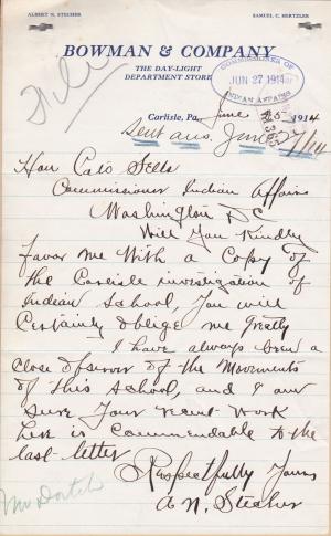 Request for 1914 Investigation Report by Albert N. Stecher