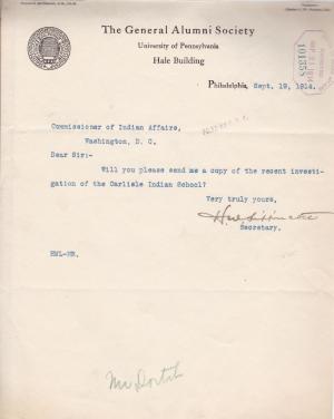 Request for 1914 Investigation Report by H. M. Lippincott
