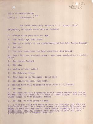 First page of type-written affidavit, "Ex I" hand-written in top right corner