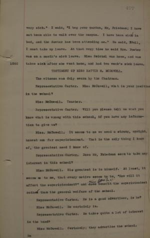 First page of typed transcript of testimony