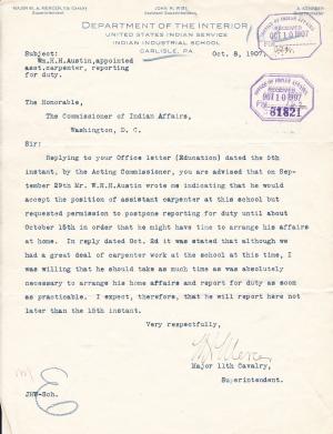 Appointment of William H. H. Austin as Assistant Carpenter