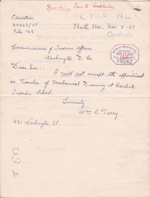 Declination of Appointment for William C. Terry