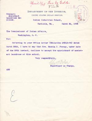Declination of Appointment for Nannie Forcey