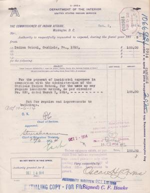 Request to Spend $147.03 for Incidental Expenses, Fiscal Year 1914-1915