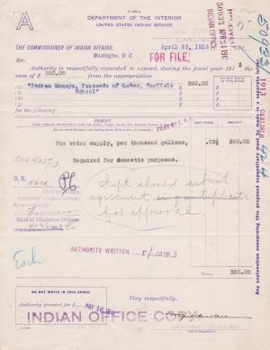 Request to Purchase Water Supply for Domestic Purposes for Fiscal Year 1913