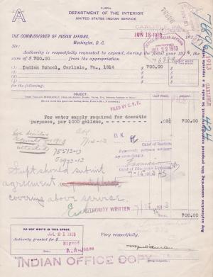 Request to Purchase Water Supply for Domestic Purposes for Fiscal Year 1914 Request to Purchase Water Supply for Domestic Purposes for Fiscal Year 1914