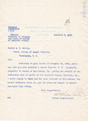 Cattle Tuberculosis Testing and Desire to Build New Cattle Stable, 1908 Cattle Tuberculosis Testing and Desire to Build New Cattle Stable, 1908