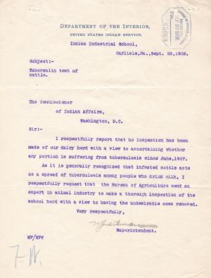 Veterinary Inspector to Test Carlisle Cattle for Tuberculosis, 1908 Veterinary Inspector to Test Carlisle Cattle for Tuberculosis, 1908