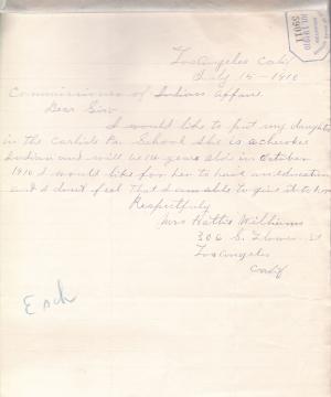 Request for Enrollment of Daughter of Hattie Williams