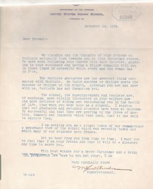 Draft of 1910 Christmas Letter from Superintendent