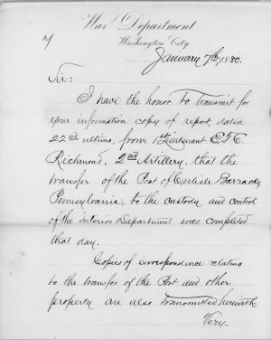Documents Relating to the Transfer of the Carlisle Barracks to the Interior Department