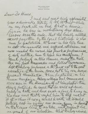 Pratt Letter to Himes in January 1917