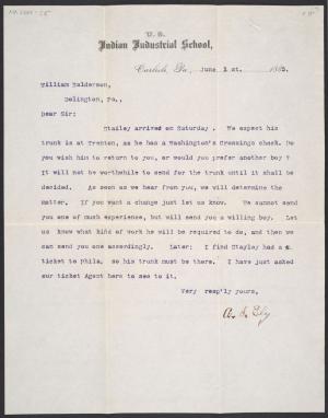 Letter from Anne Ely to Outing Patron William Balderston