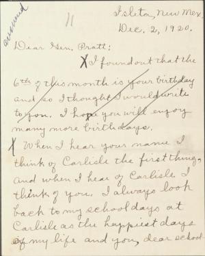 Update Letter from Abeita to Pratt Update Letter from Abeita to Pratt, 1920