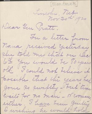 Allison Birthday Wishes to Pratt Allison Birthday Wishes to Pratt, 1920