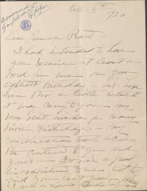 Elizabeth Agnew Sends Birthday Wishes to Pratt Elizabeth Agnew Sends Birthday Wishes to Pratt, 1920