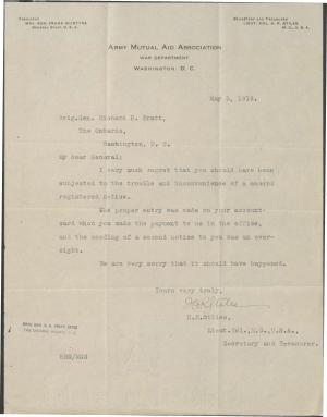 Army Mutual Aid Association Second Registered Notice Apology Army Mutual Aid Association Second Registered Notice Apology, 1919