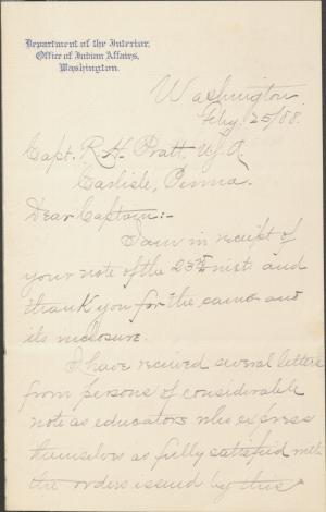 Atkins Informs Pratt of Support for Indian Language Policy Atkins Informs Pratt of Support for Indian Language Policy, 1888