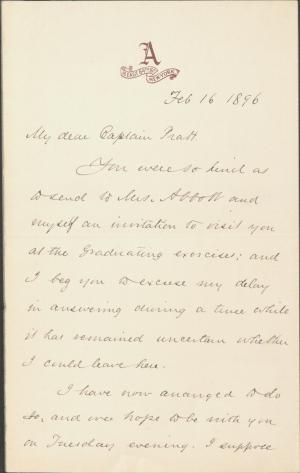 Abbott Sends Intention to Attend Graduating Exercises Abbott Sends Intention to Attend Graduating Exercises, 1896