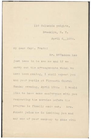 Abbott Request Dinner Meeting with Pratt Abbott Request Dinner Meeting with Pratt, 1894