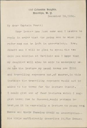Abbott Discusses Lecture Topics for Carlisle Visit Abbott Discusses Lecture Topics for Carlisle Visit, 1894