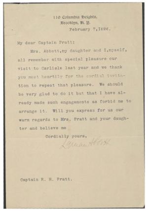 Abbott Rejects Second Visit to Carlisle Abbott Rejects Second Visit to Carlisle, 1896