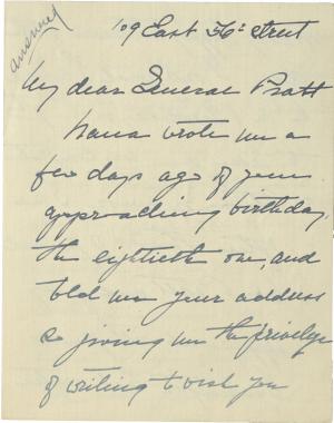 Edith Agnew Sends Birthday Wishes to Pratt Edith Agnew Sends Birthday Wishes to Pratt, 1920