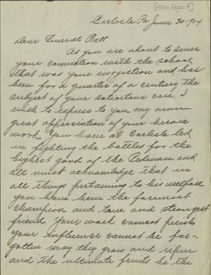 Allen Thanks to Pratt for Service Allen Thanks to Pratt for Service, 1904