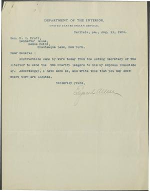 Allen Informs Pratt of Location of Charity Ledgers Allen Informs Pratt of Location of Charity Ledgers, 1904